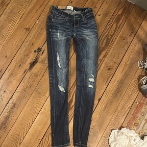 BKE Women's Dark Blue Distressed Skinny Jeans